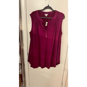 AVENUE TUNIC SMOCK HENLEY DARK MAUVE TOP SHIRT BLOUSE WOMENS SZ 20 NEW
